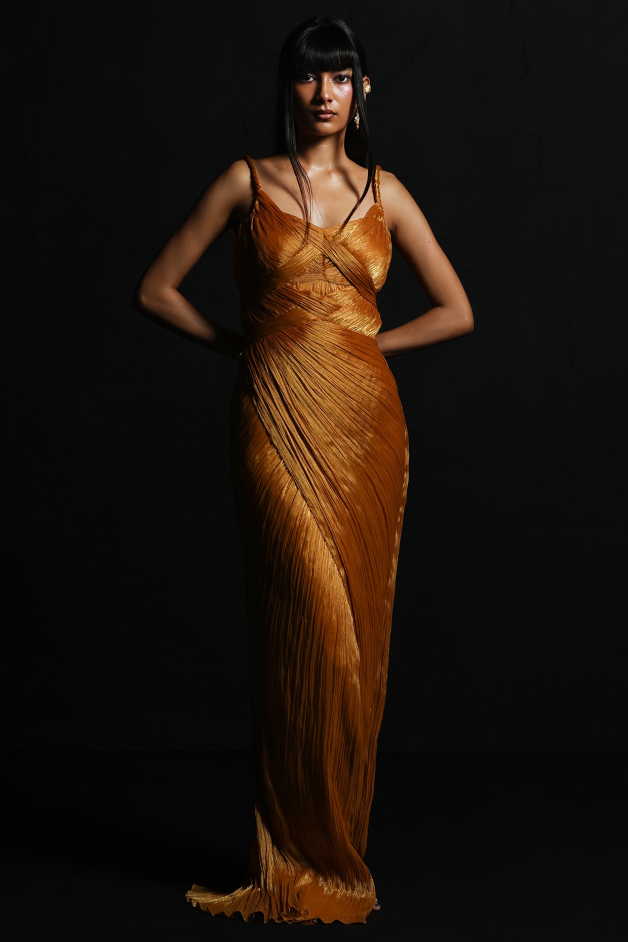 Off Shoulder Metallic Voile Gown – Elizabeth Anthony